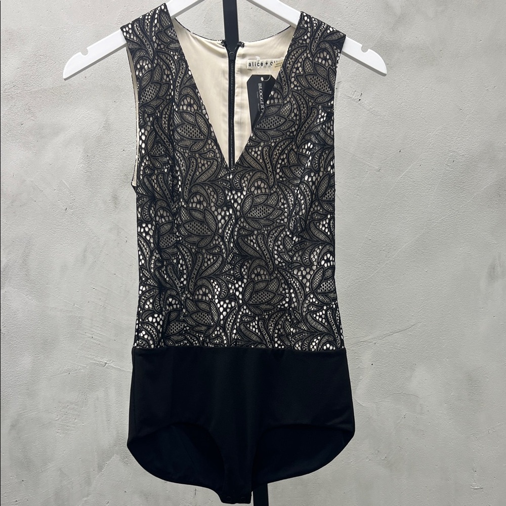 Alice + Olivia Black and Cream Lace Bodysuit